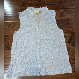 Maeve Women's White and Blue Sleeveless Button-Front Top Size XS